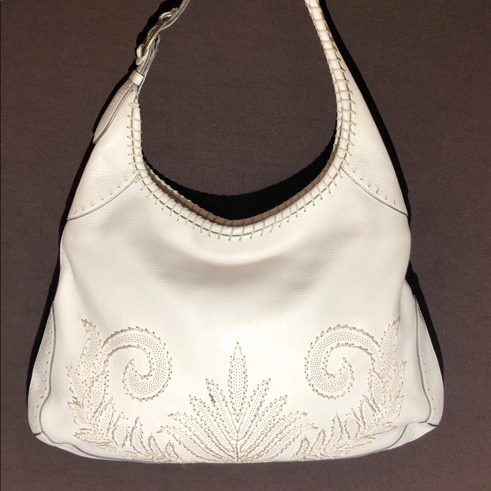 Cole Haan white leather bag w/ embroidery design